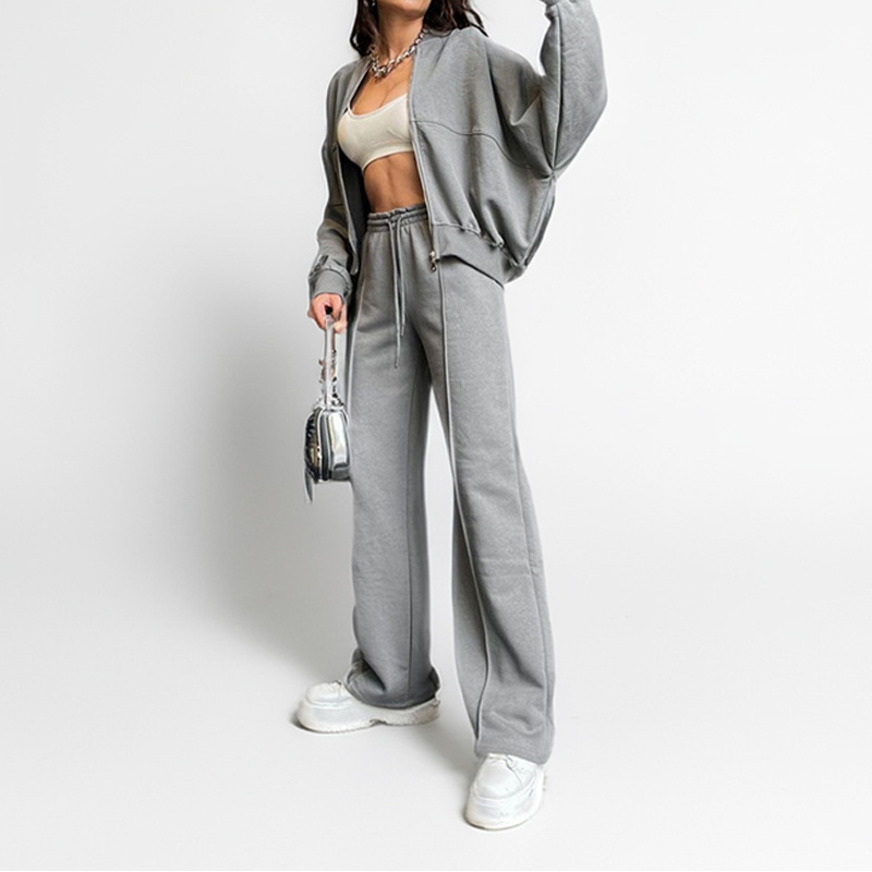 Women's Casual Solid Zip-Up Hoodie and Pants Set