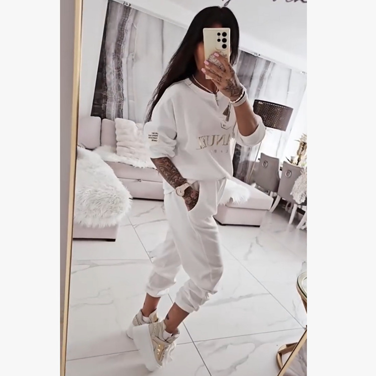 Women's Two-Piece English Print Tracksuit Set