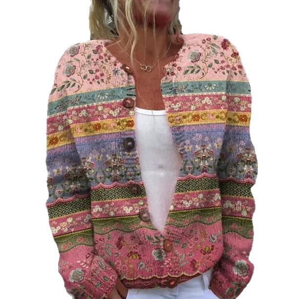 Women's Tribal Totem Print Button Cardigan Sweater