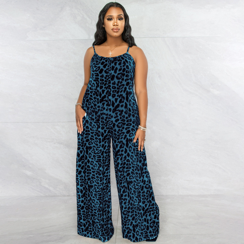 Women's Leopard Print Sleeveless Wide-Leg Jumpsuit