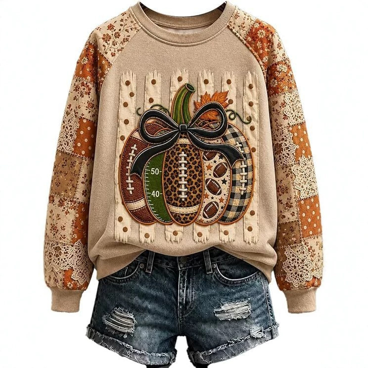 Evil Pumpkin Smiley Face Print Crewneck Long Sleeve Pullover Sweatshirt