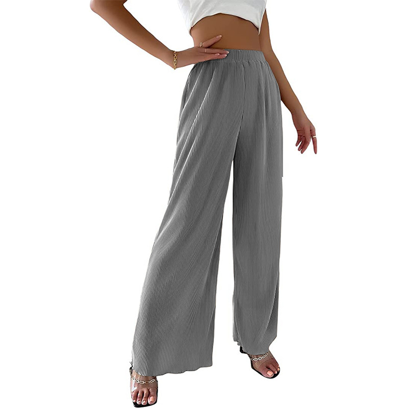 Women's Solid Pleated Wide-Leg Pants Casual High Waist
