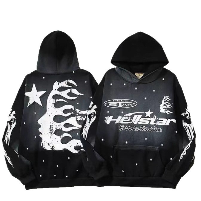 Unisex Printed Hooded Long-Sleeve Loose Sweatshirt