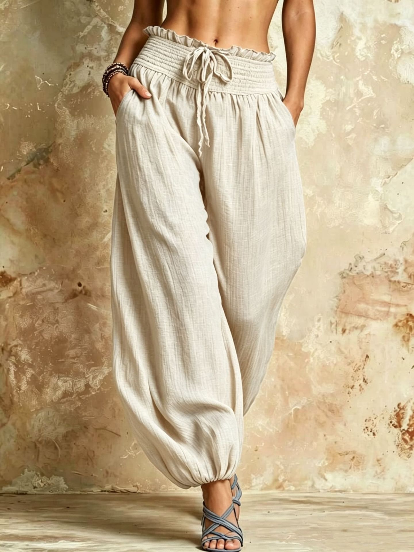 Solid Color High-Waist Straight-Leg Casual Pants