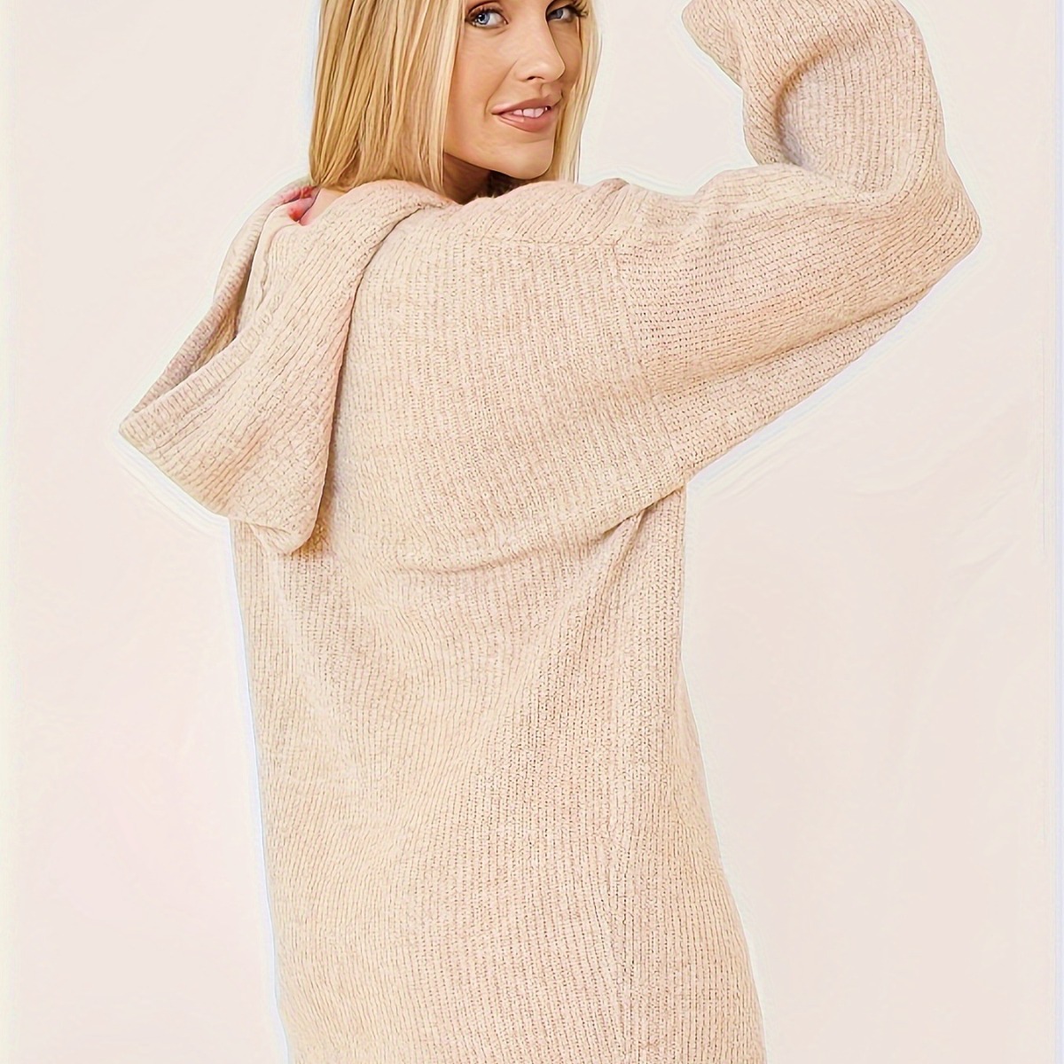 Hooded Plus Size Knit Dress Long Sleeve A-Line Casual