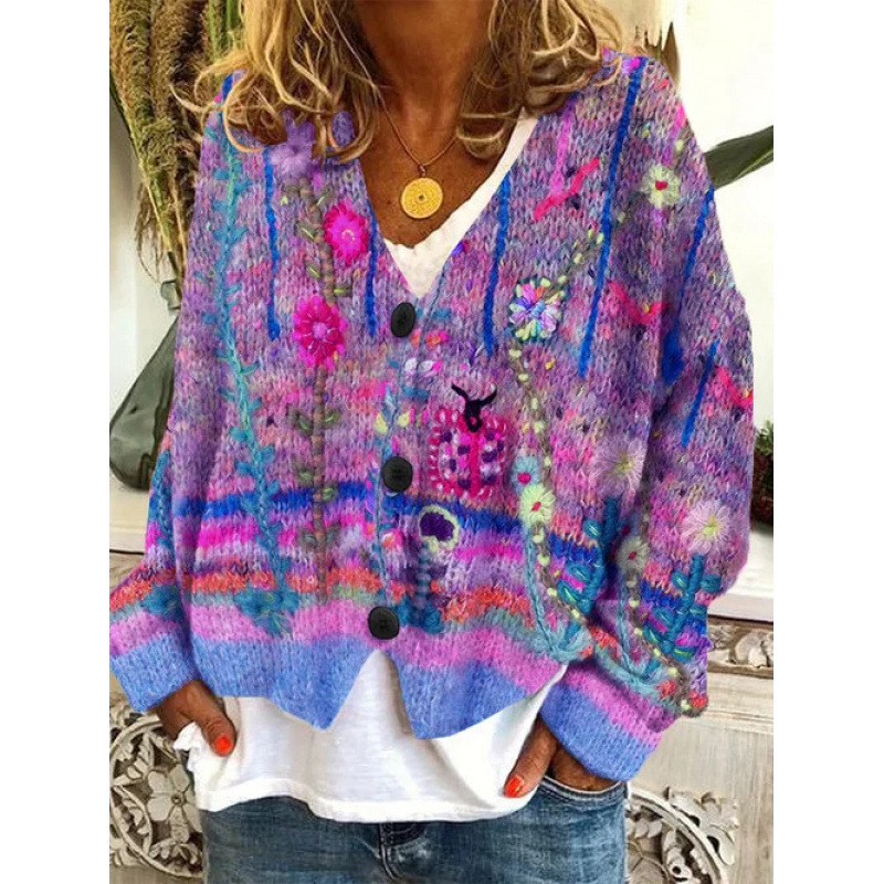 Christmas Abstract Print Casual Cloak Cardigan