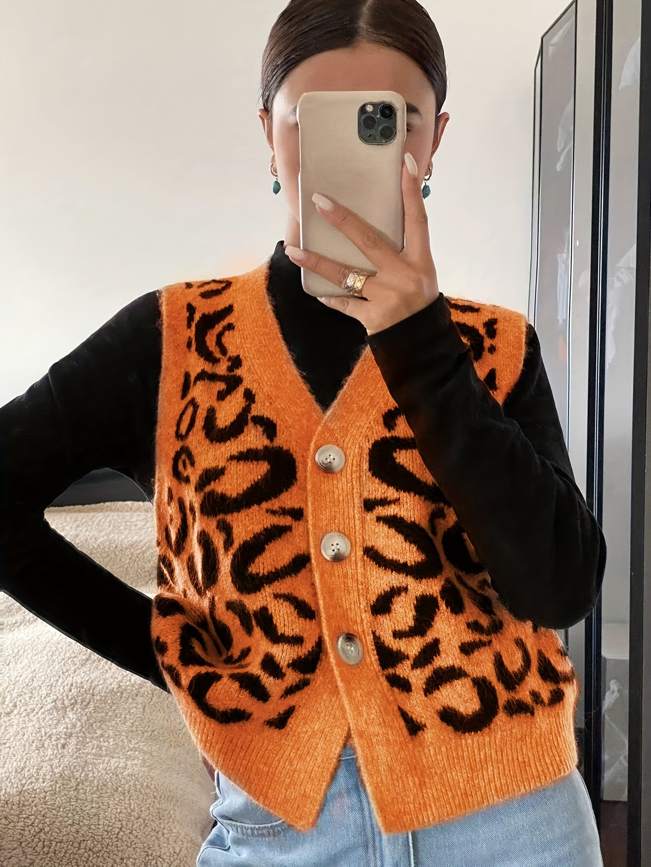 V-Neck Button-Up Knit Vest Sweater