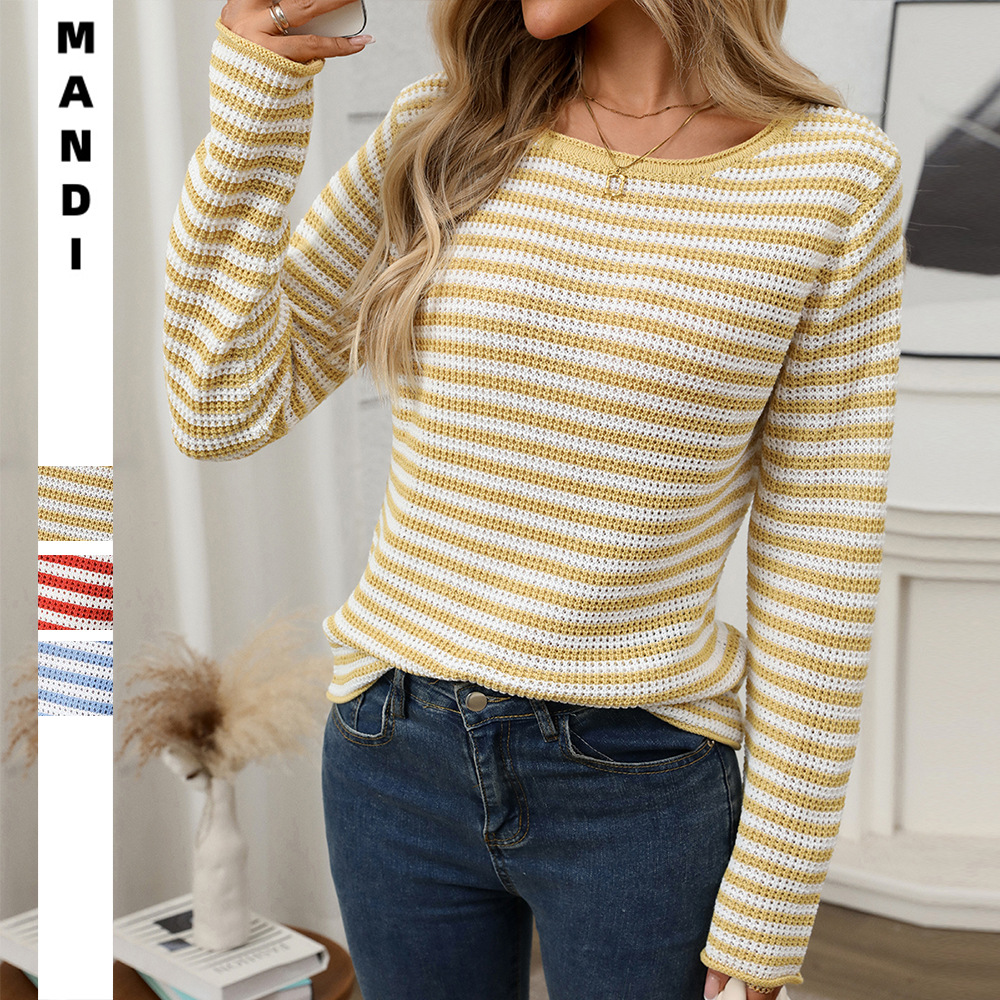 Striped Crewneck Pullover Sweater Casual Loose Fit