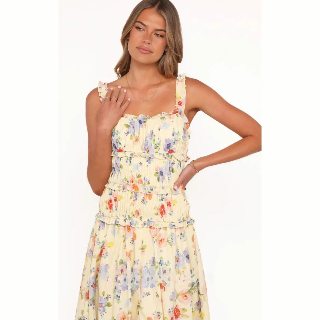 Women's Sleeveless Floral High Waist Midi Dress