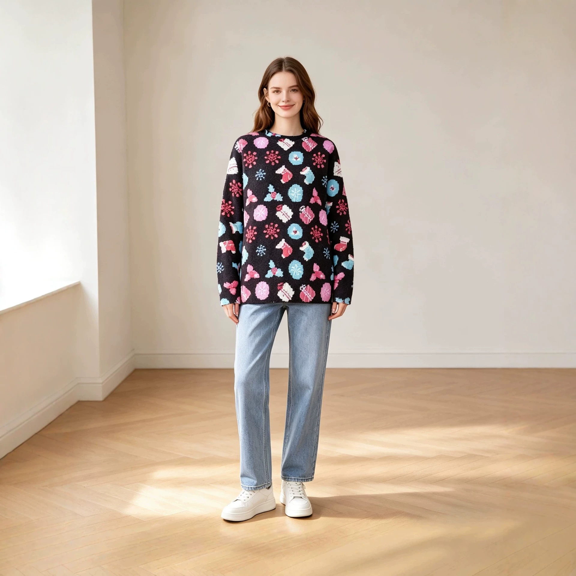 Women's Christmas 3D Print Crewneck Sweater