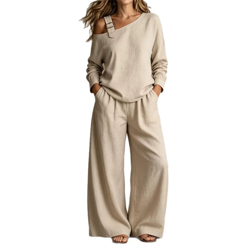 Women's Casual Solid Color One-Shoulder Two-Piece Set
