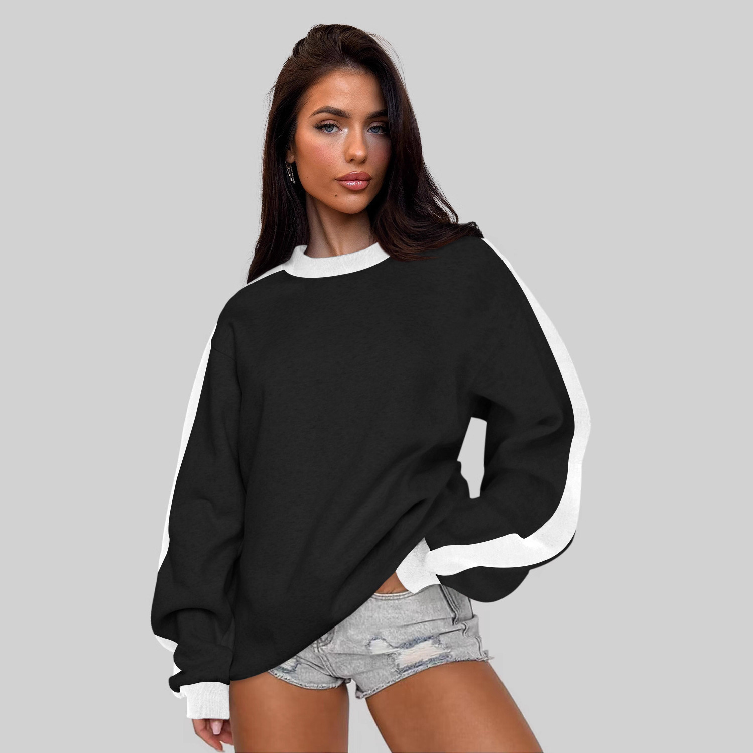 Women's Color-Block Crewneck Pullover Long-Sleeve Sweatshirt