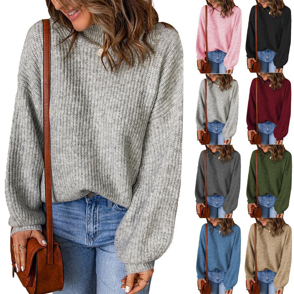 Women's Mock Neck Solid Color Loose Pullover Sweater