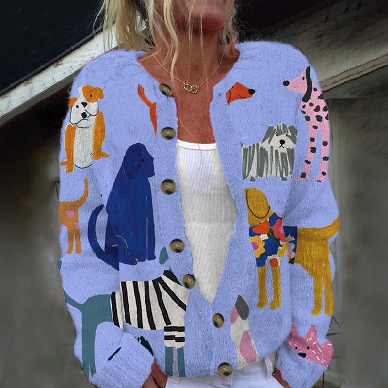 Women's Winter Animal & Floral Print Cardigan Sweater