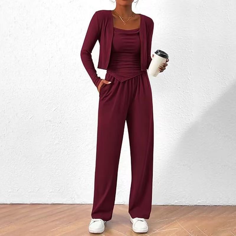 Women's 3-Piece Lounge Set: Zip Cardigan, Cami & Pants