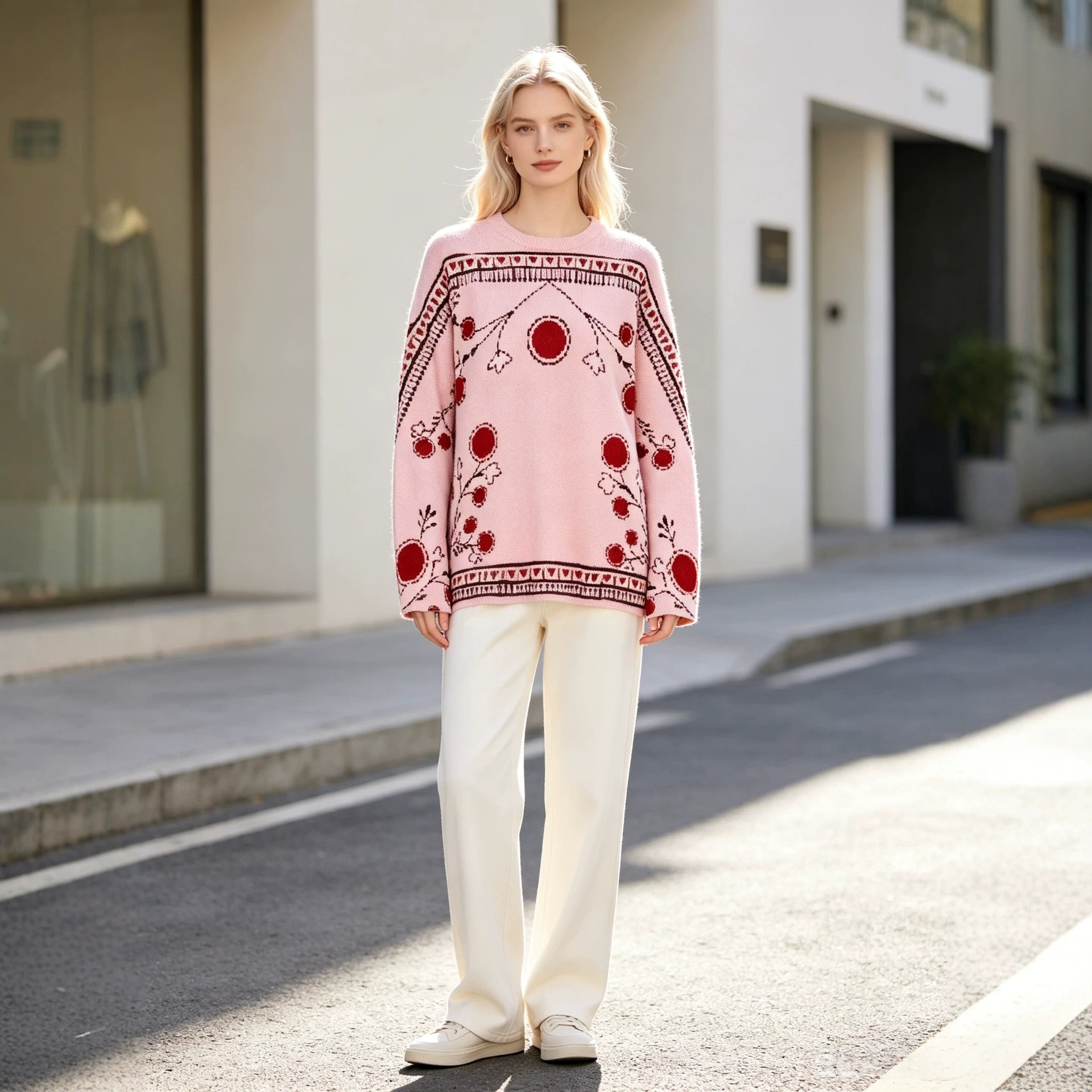 3D Christmas Print Crewneck Knit Sweater