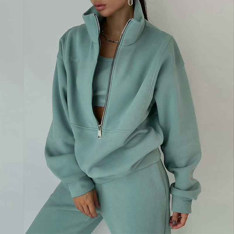 Women's Fleece-Lined Zip-Up Sweatsuit Set Casual Sporty Two-Piece