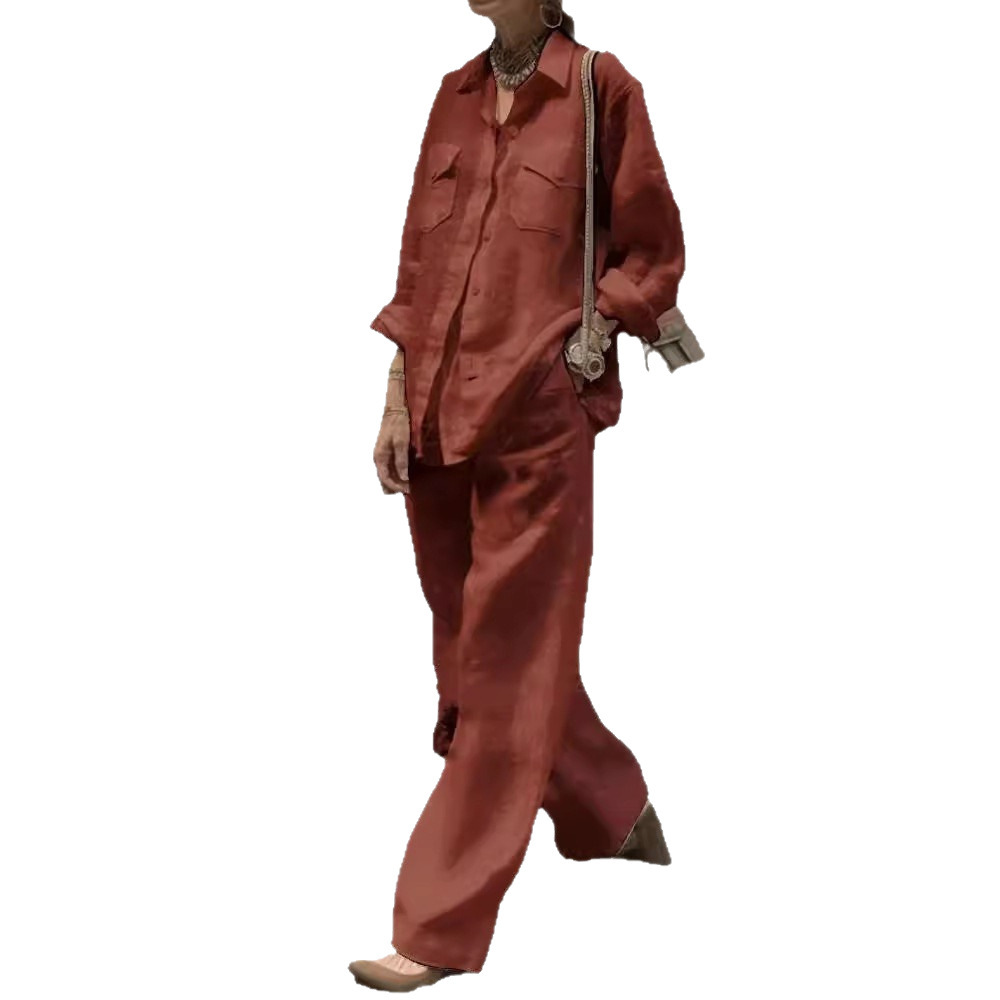 Women's Long Sleeve Shirt and Loose Pants Two-Piece Set