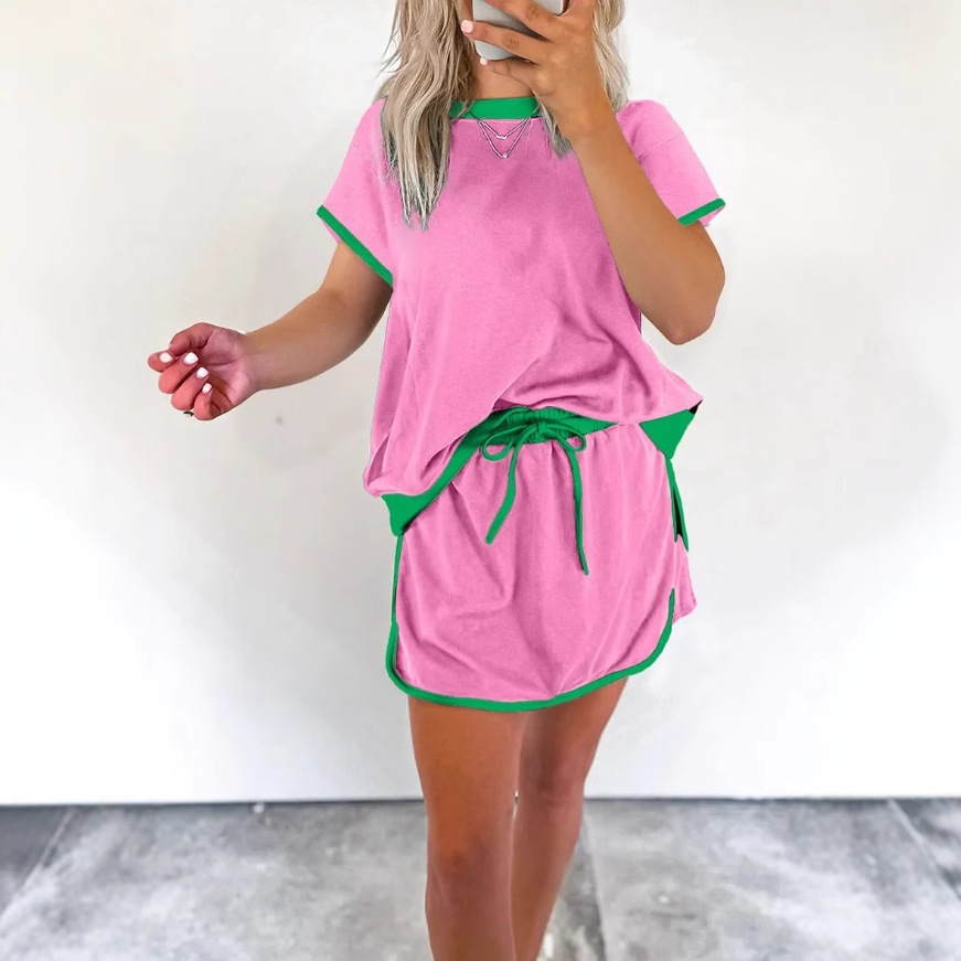 Women's Colorblock Drop-Shoulder T-Shirt and Shorts Set