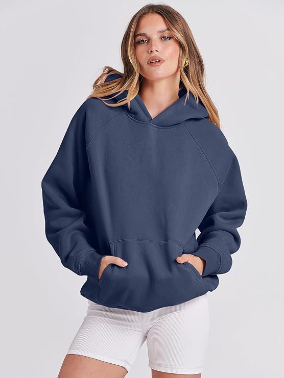 TUME Women's Hooded Pullover Sweatshirt Solid Color