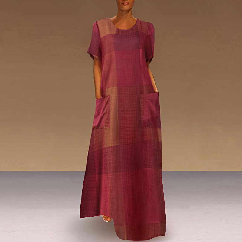 Women's Summer Short Sleeve Printed Casual Long Dress