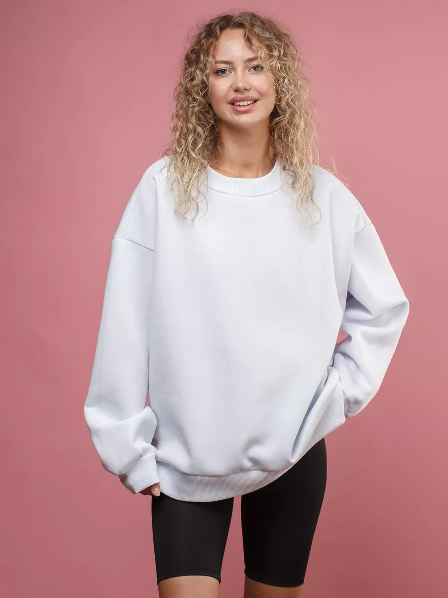 Solid Crewneck Loose Pullover Sweatshirt for Women
