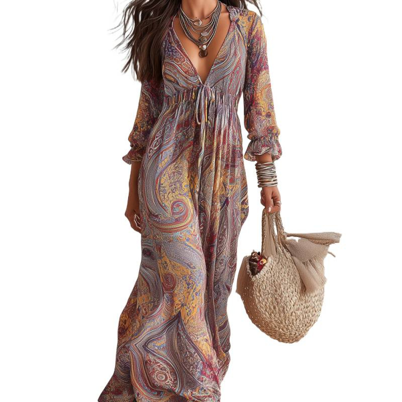 Paisley Print Ruffle Loose Casual Dress