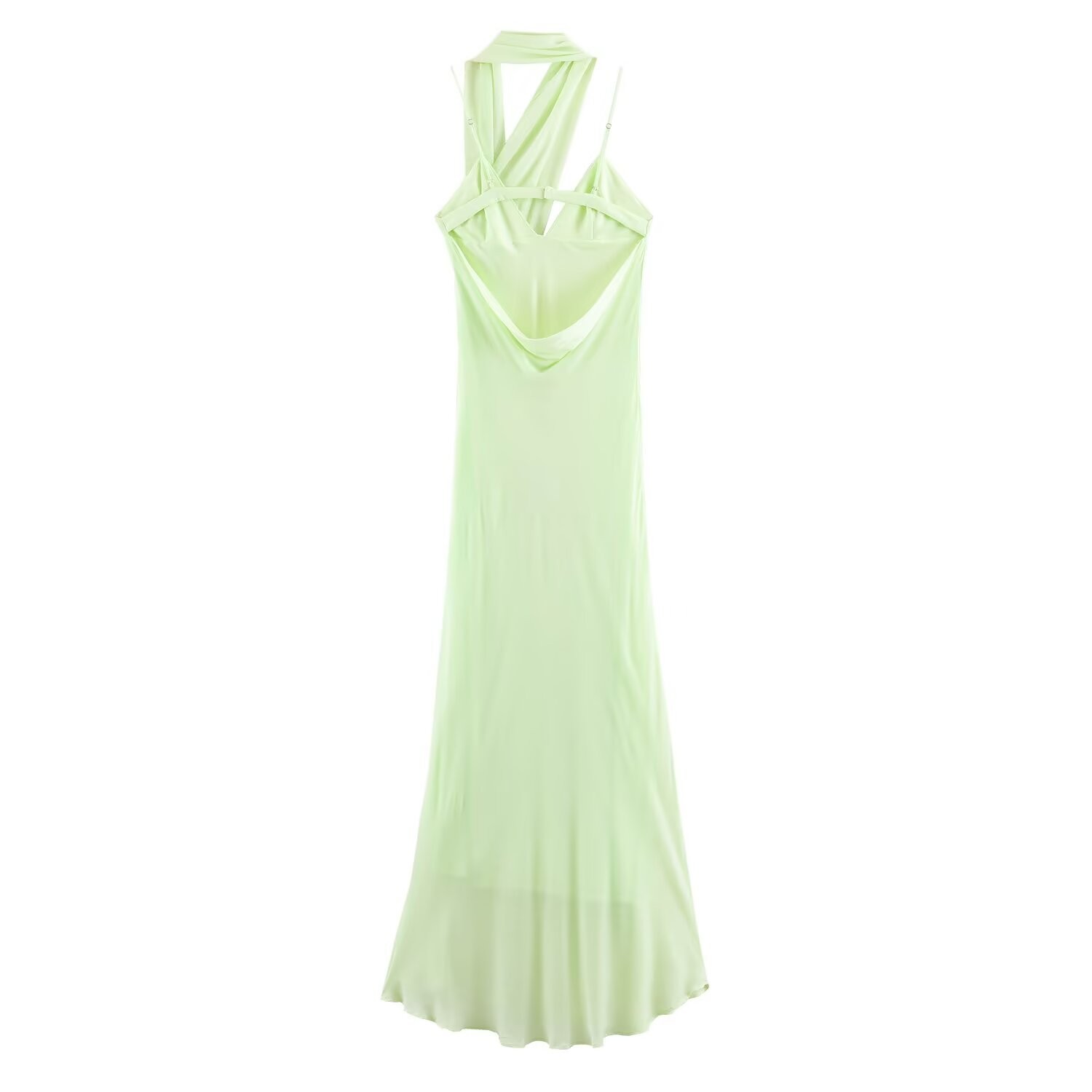 Scarf-Neck Sleeveless A-Line Midi Dress