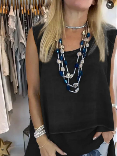 Solid Sleeveless Top and Patterned Pants Set Casual Two-Piece