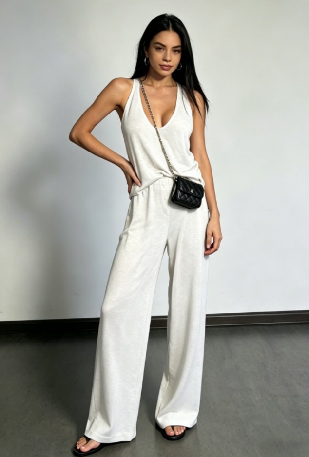 Women's Sleeveless Top and Straight-Leg Pants Two-Piece Set Solid Color