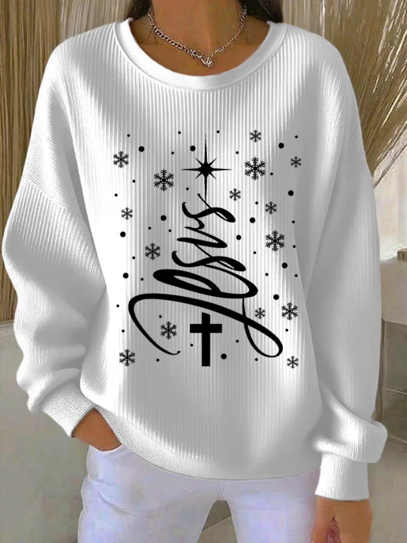 Christmas Print Crewneck Long Sleeve Pullover Sweatshirt