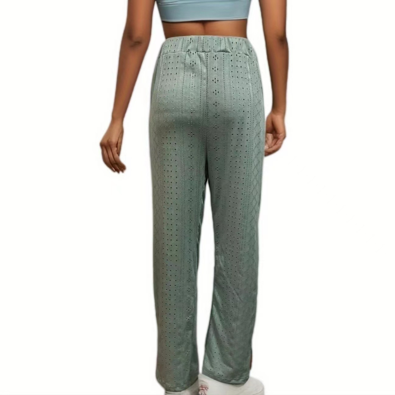 Women's Casual Solid Color Hollow Out High Waist Straight Leg Pants