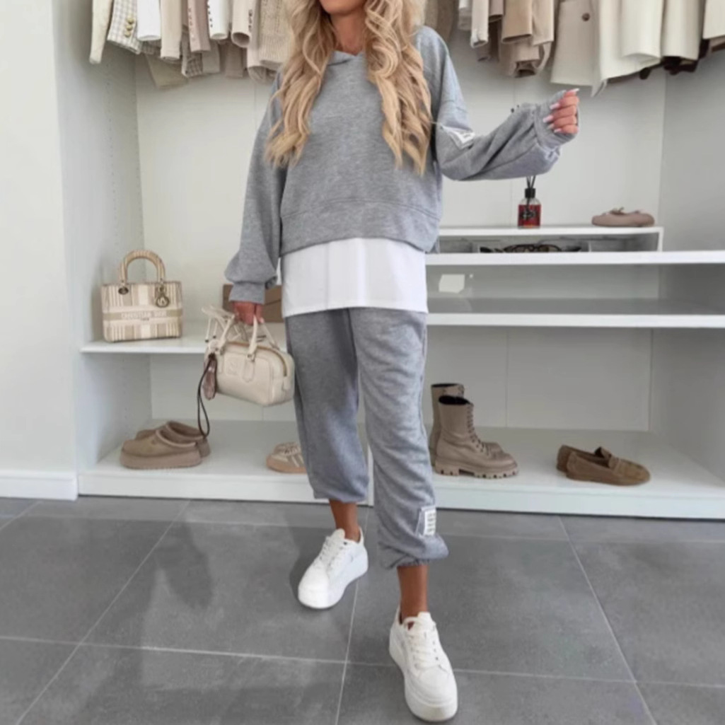 Women's Hooded Colorblock Casual Tracksuit Set Long Sleeve