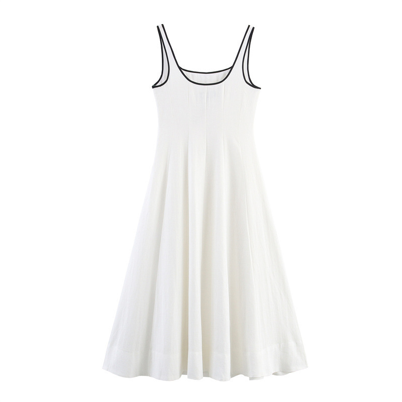 Women's Color-Block Trim Midi Dress Sleeveless Lapel Collar Slim Fit