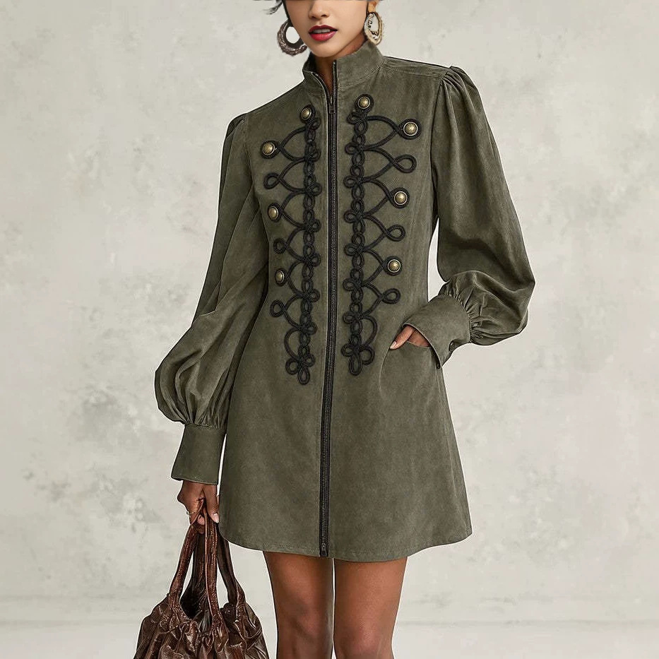Olive Green Lantern Sleeve Mini Dress