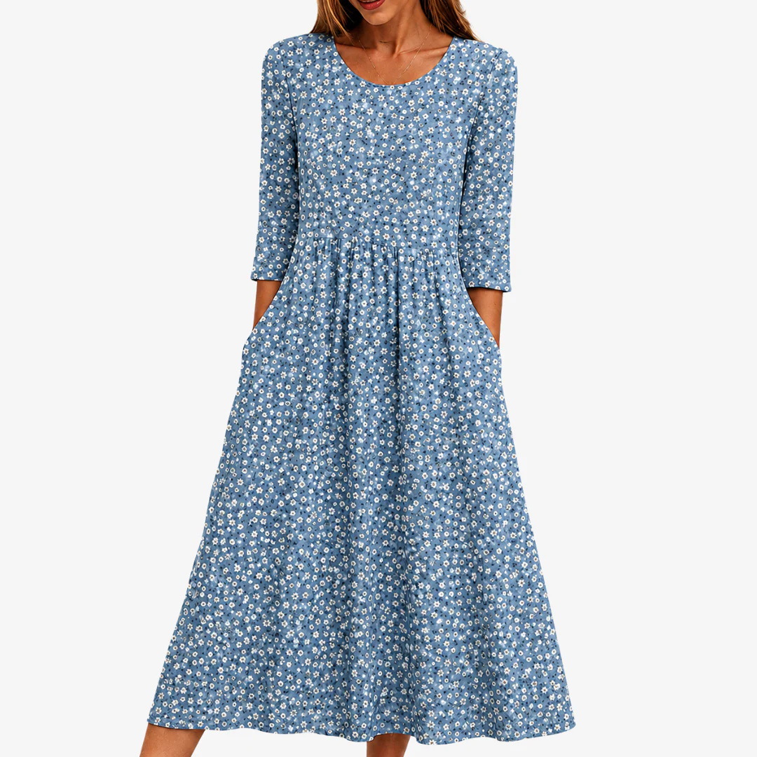 Women's Summer Printed Patchwork French Style Dress Casual A-Line Midi