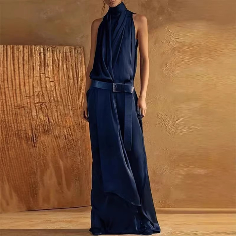 Women's Sleeveless Halter Bodycon Maxi Dress with Tie Straps