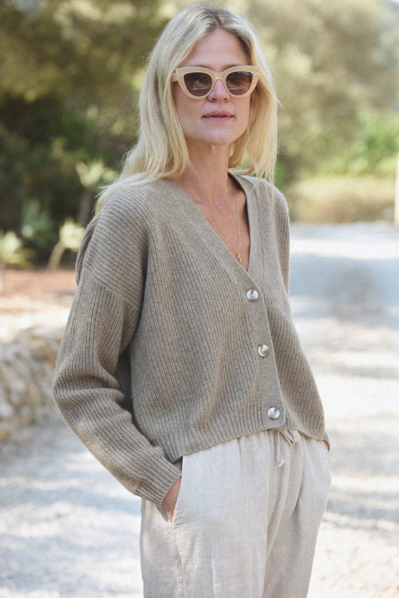 Women's Solid V-Neck Loose Knit Cardigan Sweater