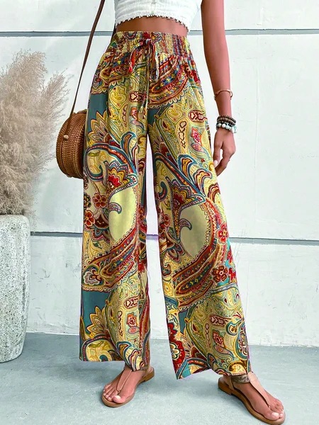 Women's Digital Print Bohemian Elastic Waist Loose Casual Pants