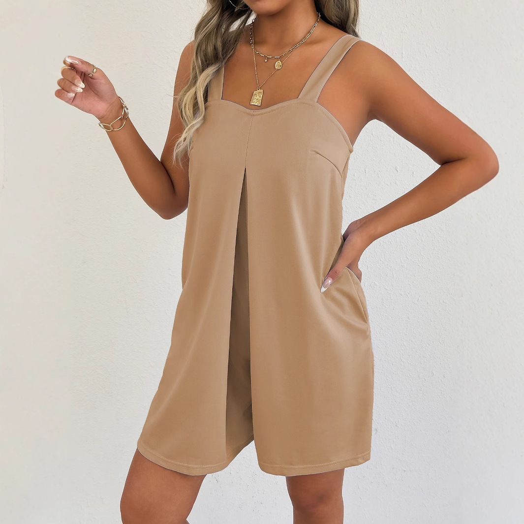 Women's Loose Solid Color Sleeveless Overall Jumpsuit with Pockets