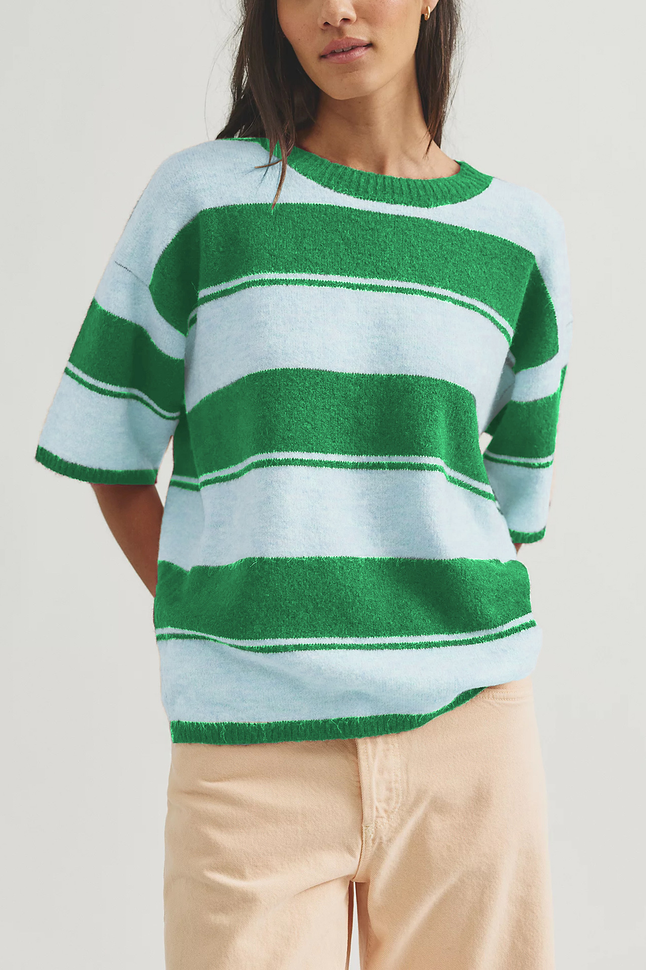 Women's Color-Block Knit Short-Sleeve Sweater Top