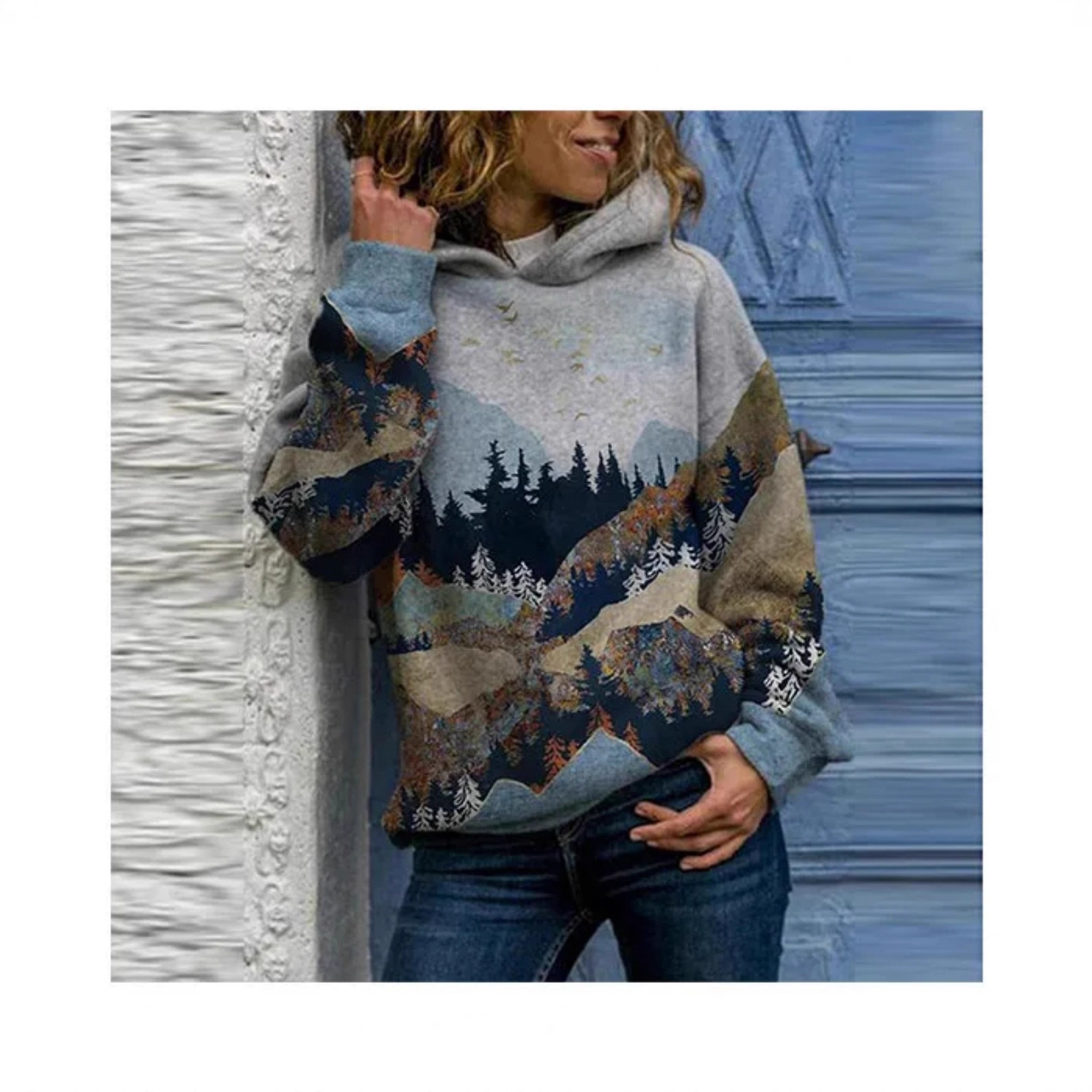 Women's Minimalist Forest Tree Print Hooded Sweatshirt