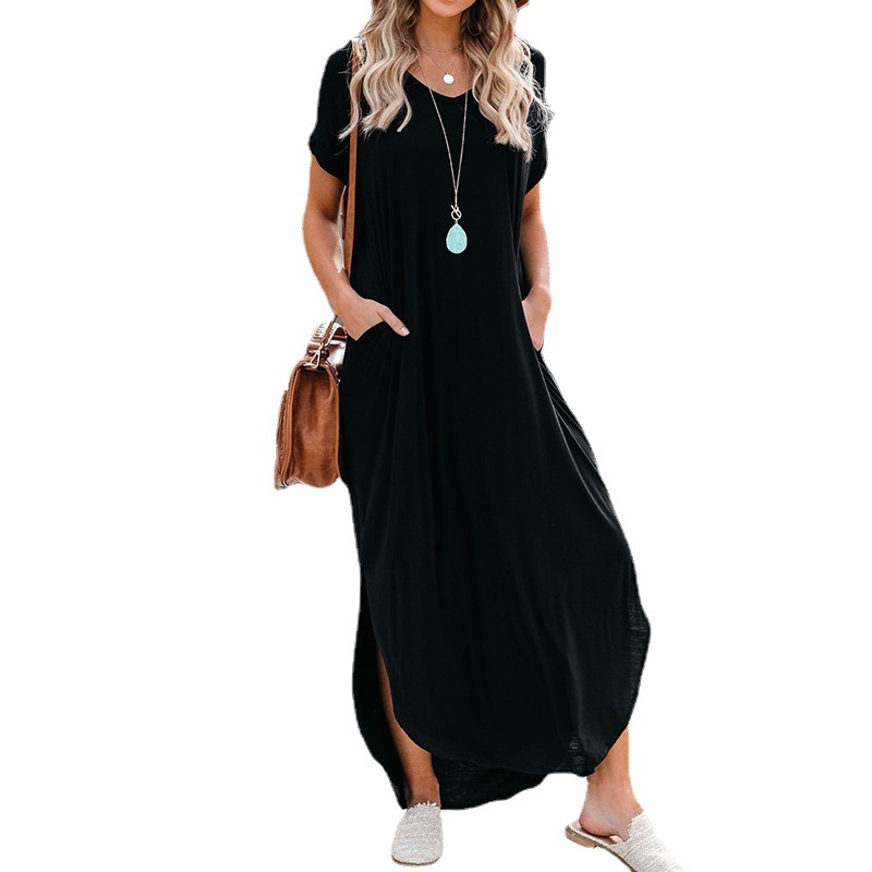 Women's Solid Color Loose Irregular Long Dress