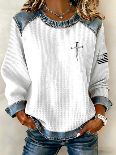 Women's Cross Letter Print Crewneck Sweatshirt