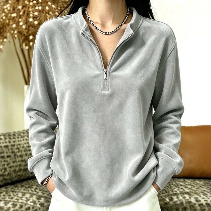 Women's Half-Zip Fleece Pullover Long Sleeve Solid Color