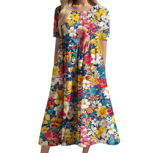 Women's Floral Print Casual A-Line Midi Dress with 3D Digital Print