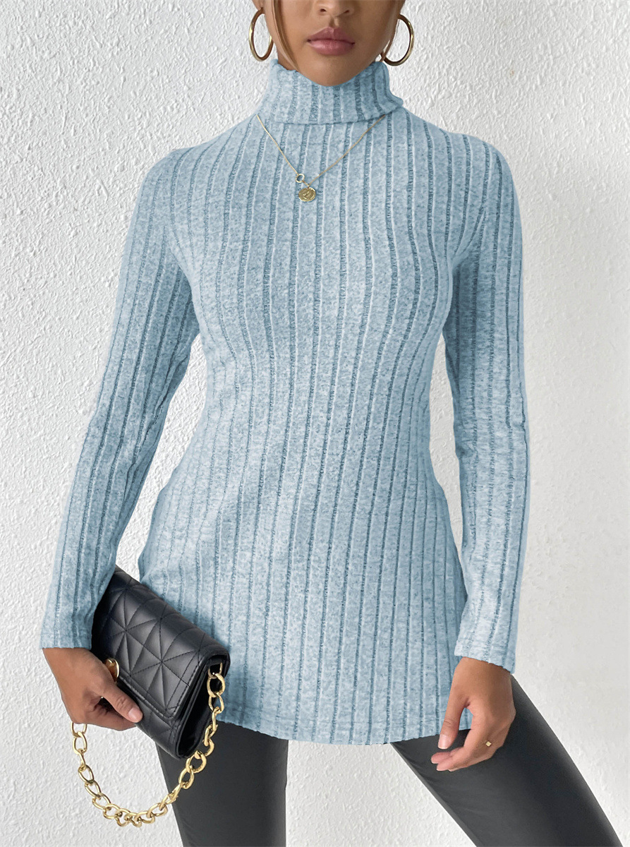 High Neck Slim Fit Split Hem Long Sleeve Midi Sweater
