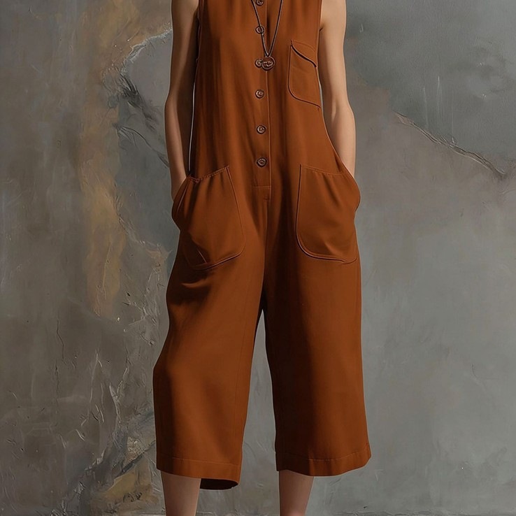Women's Sleeveless Solid Color Cropped Jumpsuit Casual Relaxed Fit