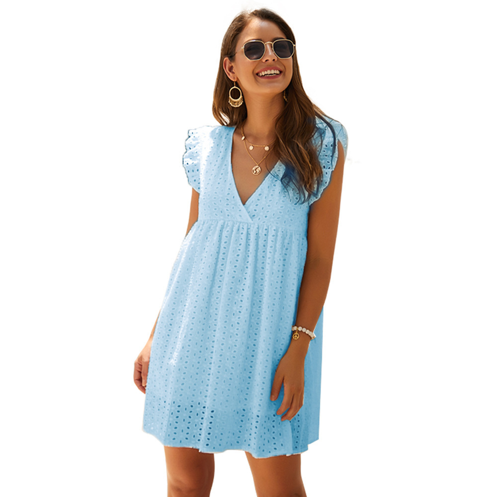 Women's Summer Lace Crochet Hollow Out V-Neck Sleeveless Dress