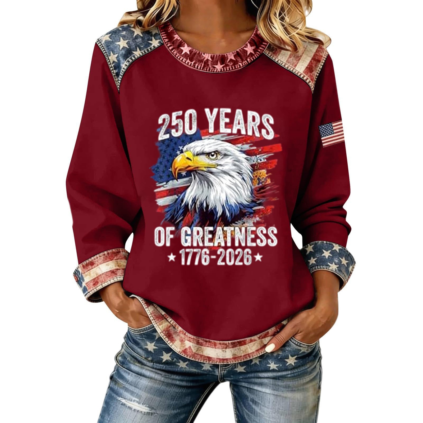 Women's American Flag Print Crewneck Sweatshirt